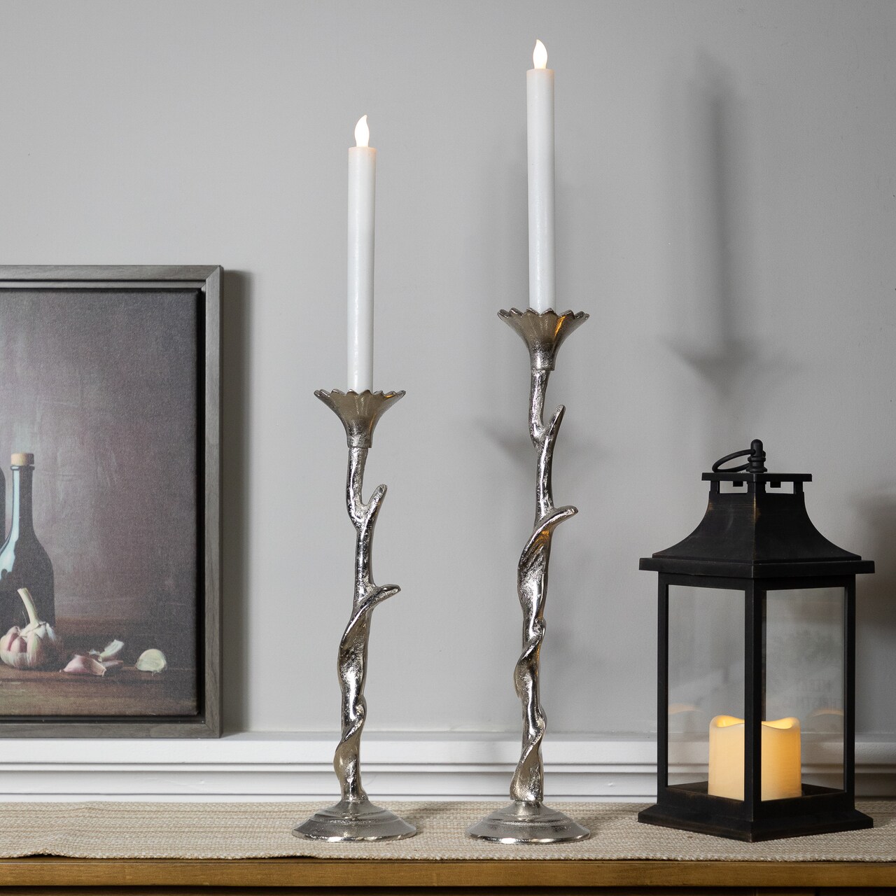 Northlight Floral Metal Taper Candle Holders - 16" - Silver Finish - Set of 2